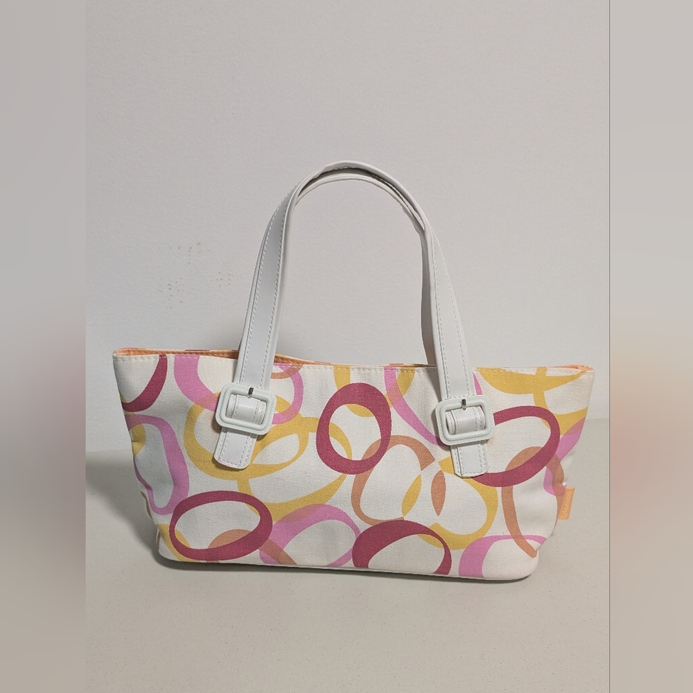 Vintage Shiseido Geometric Ring Print Canvas Baguette Bag